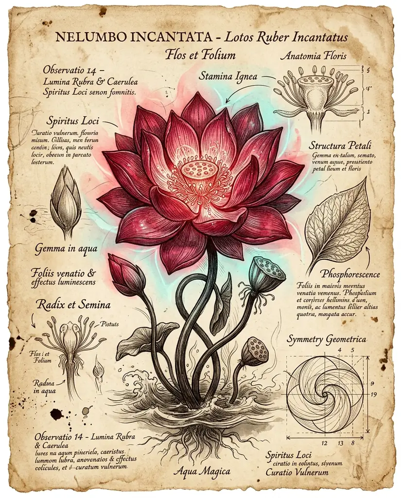 Botanical sketches of the Crimson Lotus